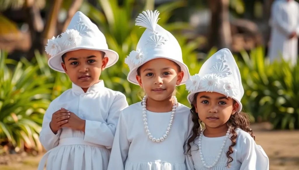 Image of Tongan children dressed in white for White Sunday