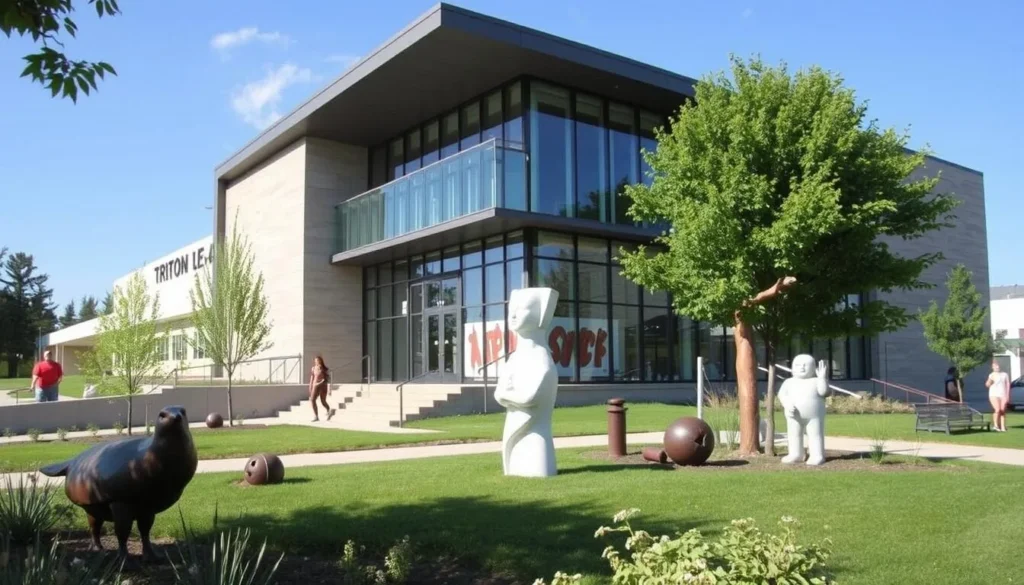 Image of Triton Museum of Art's exterior with a modern architectural design and a sculpture garden