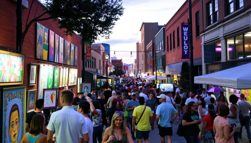 Image of Tulsa Arts District during the First Friday Art Crawl events