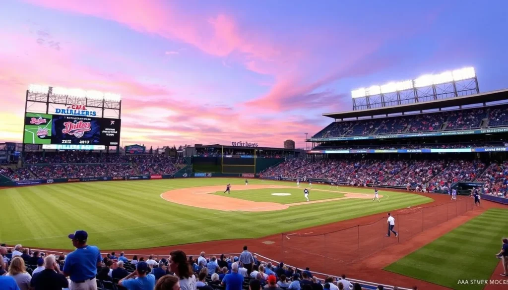 Image of Tulsa Drillers playing baseball at Drillers Stadium