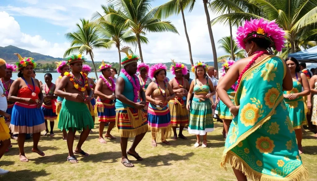 Image of Tuvalu Day celebrations with traditional costumes and dances