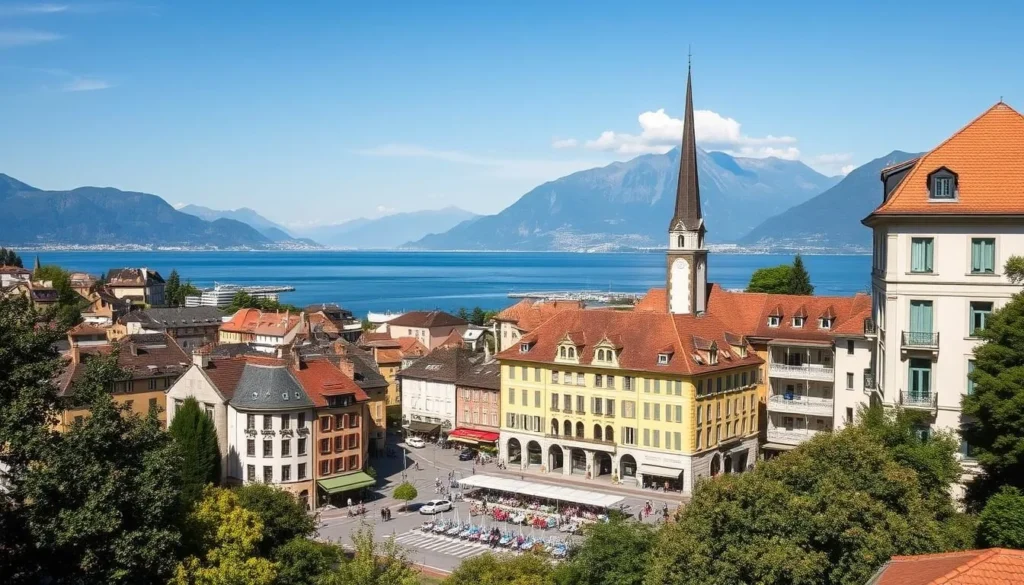 Image of Vevey town on Lake Geneva