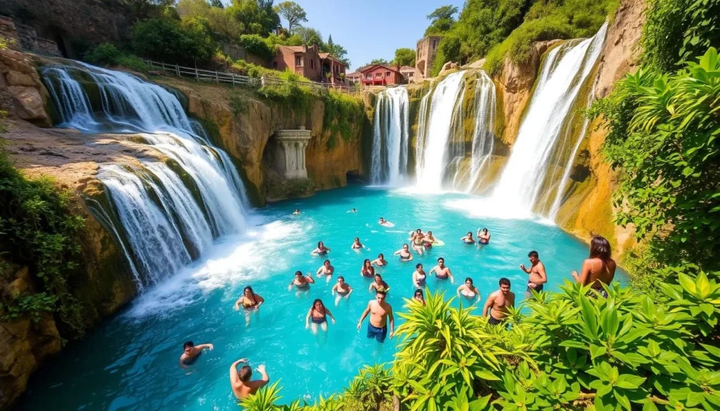 Image of Villa Luz Waterfalls with people swimming