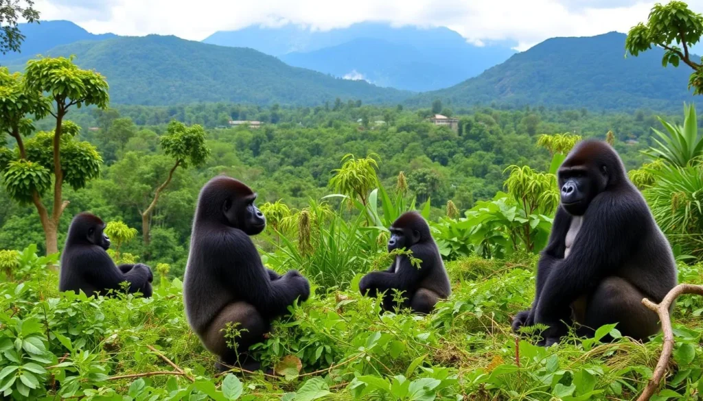 Image of Virunga National Park landscape with mountain gorillas