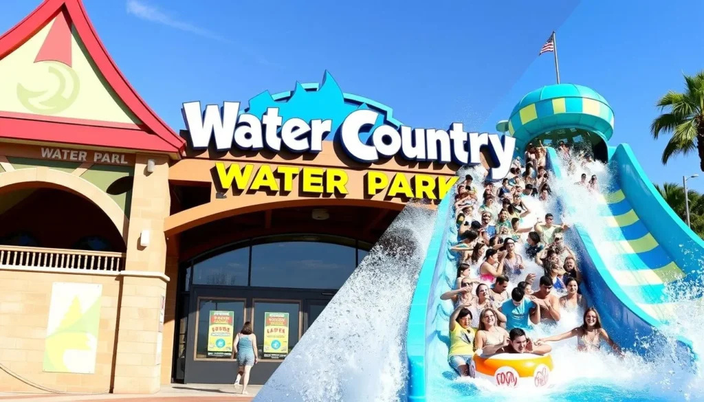 Image of Water Country Water Park's main entrance or a popular water slide
