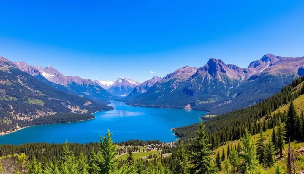 Image of Waterton Lakes National Park with mountains and lake Image of Waterton Lakes National Park with mountains and lake