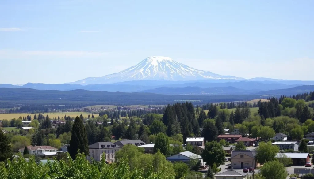 Image of Weed and McCloud towns with Mount Shasta in the distance