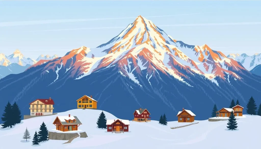 Image of Weisshorn mountain with various accommodation types