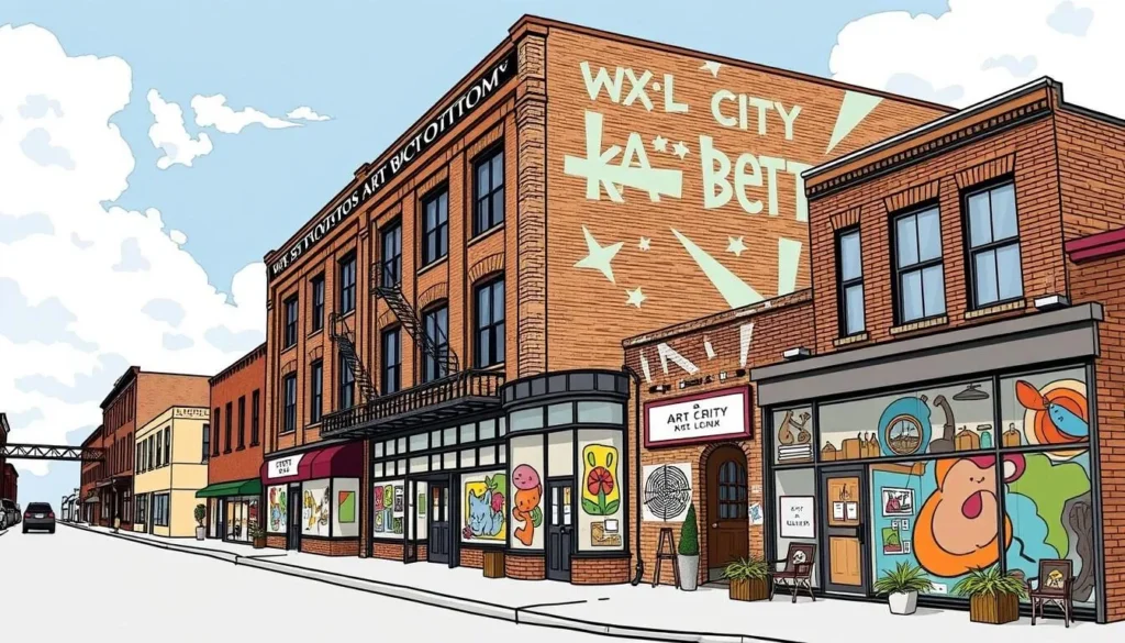 Image of West Bottoms Kansas City with converted warehouses and art galleries