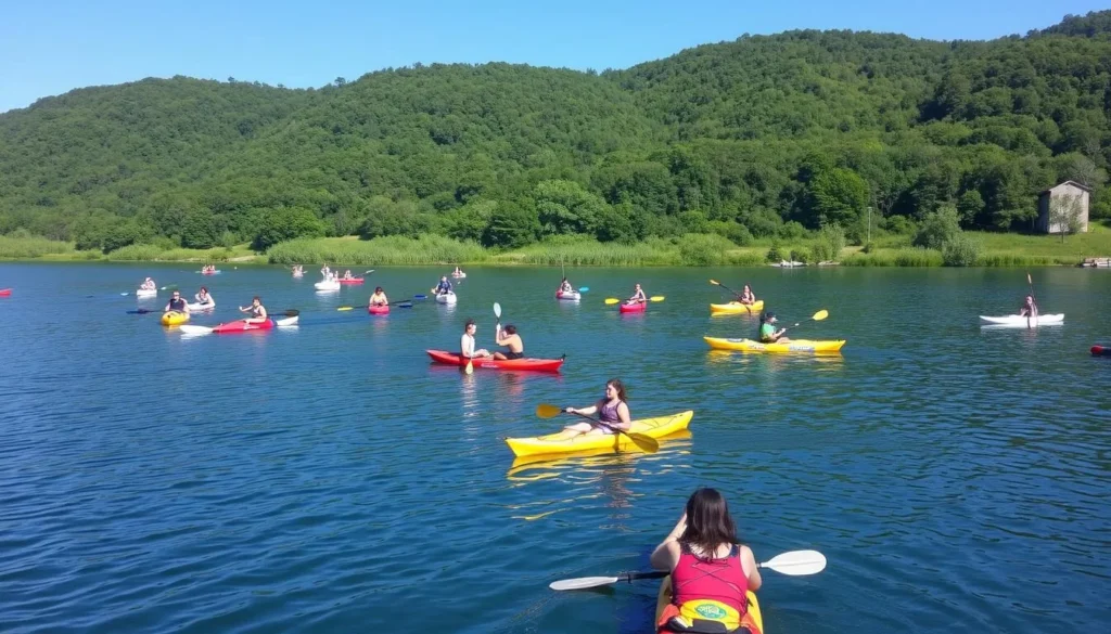 Image of West Point Reservoir with various water activities