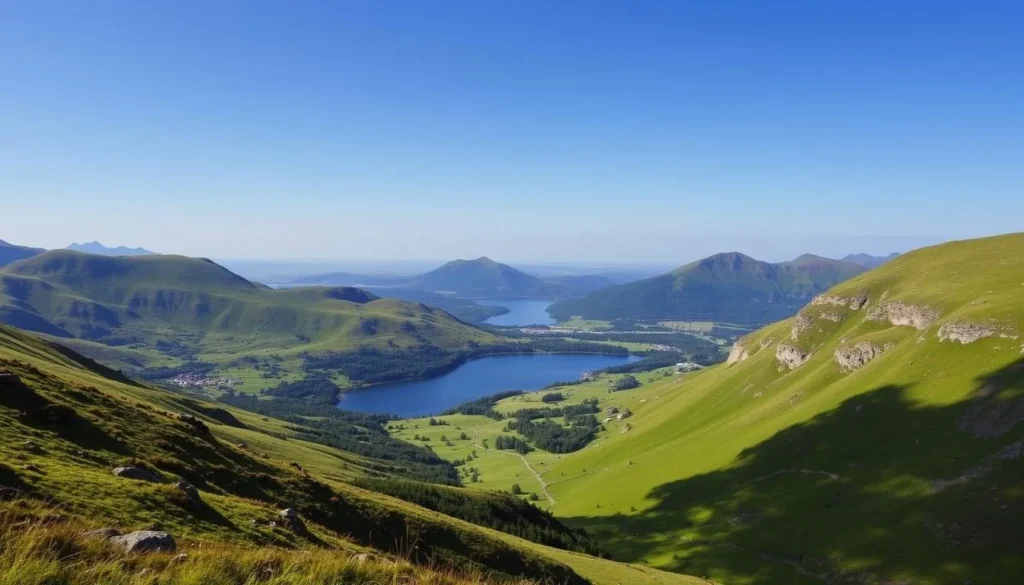 Image of Wicklow Mountains National Park with lush green landscapes and a serene lake