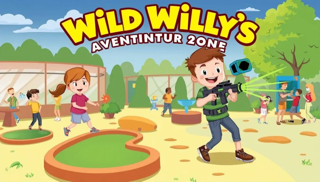 Image of Wild Willy's Adventure Zone with kids enjoying mini-golf and laser tag