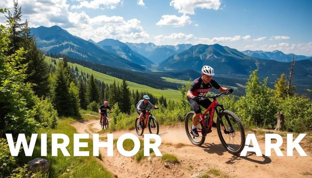 Image of Wiriehorn Bike Park trails with mountain bikers in action