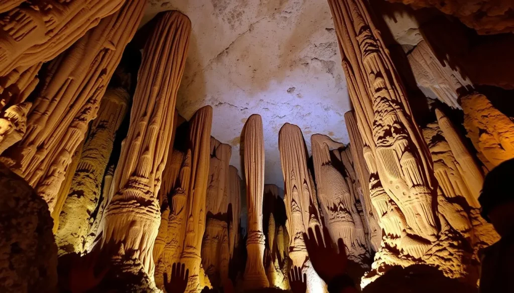 Image of Wonder Cave's vast chamber with towering stalactites and stalagmites