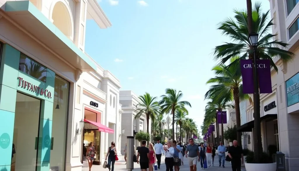 Image of Worth Avenue with luxury boutiques like Tiffany, Gucci, and Chanel