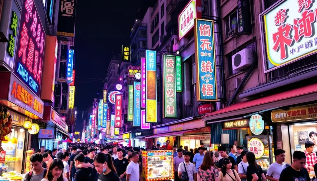 Image of Ximending District's bustling streets at night