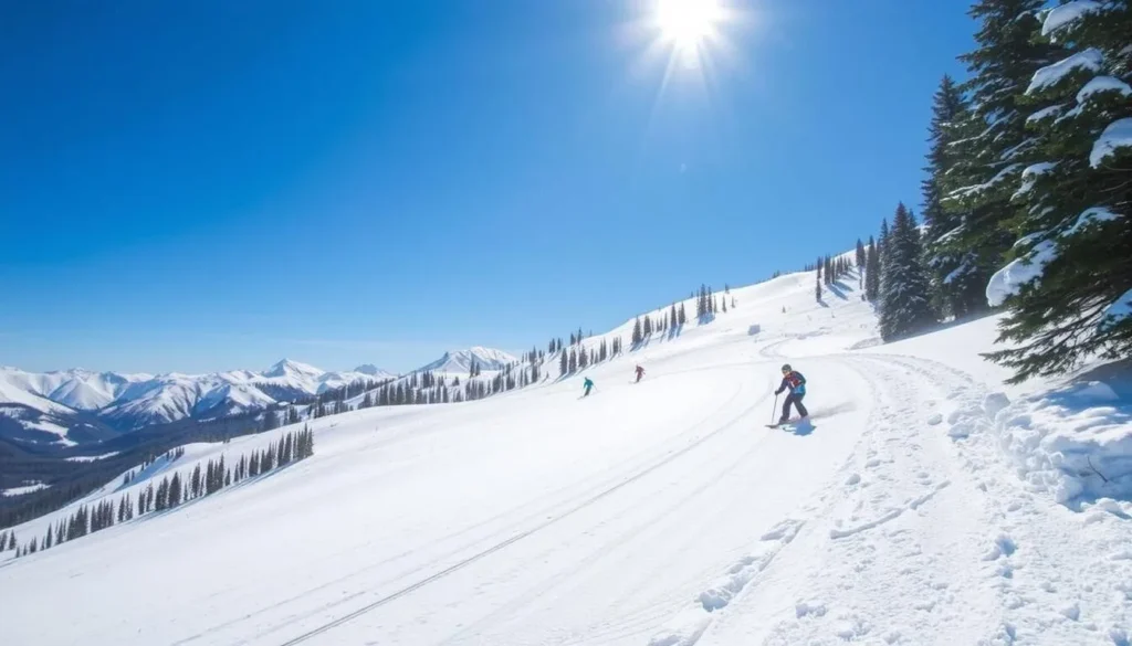 Image of Yangji Pine Ski Resort with snow-covered slopes and skiers in action