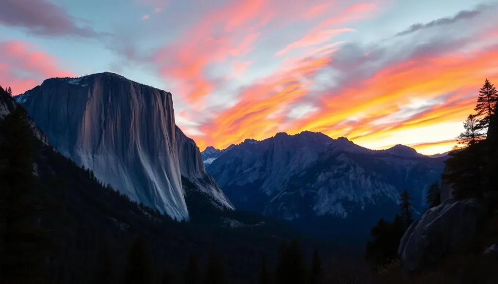 Image of Yosemite National Park's eastern entrance at sunrise
