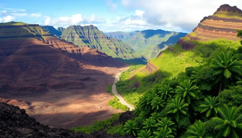 Image of a Circle Island Tour on the Big Island, Hawaii, showcasing diverse landscapes from lava deserts to tropical rainforests.