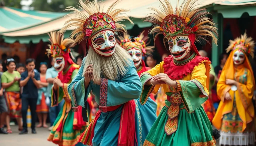 Image of a Guelede mask dance performance