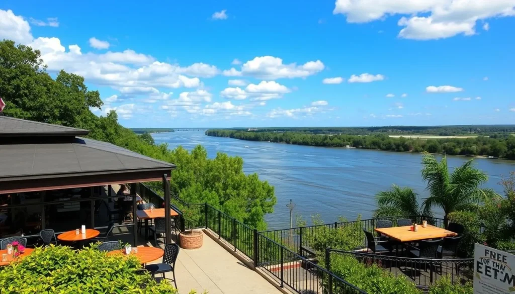 Image of a Mississippi River restaurant with a scenic view
