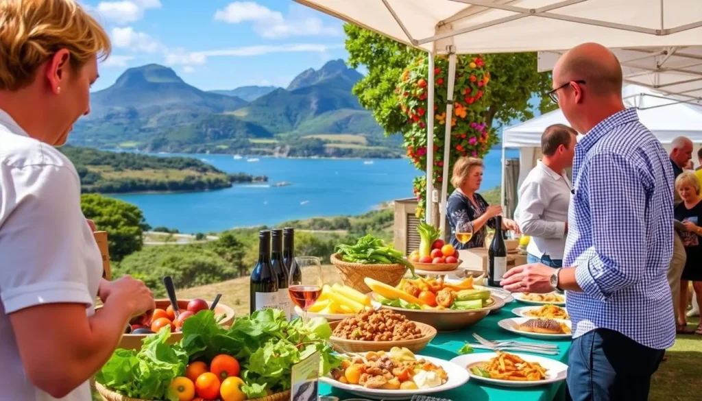 Image of a Norfolk Island food festival with local produce and wine