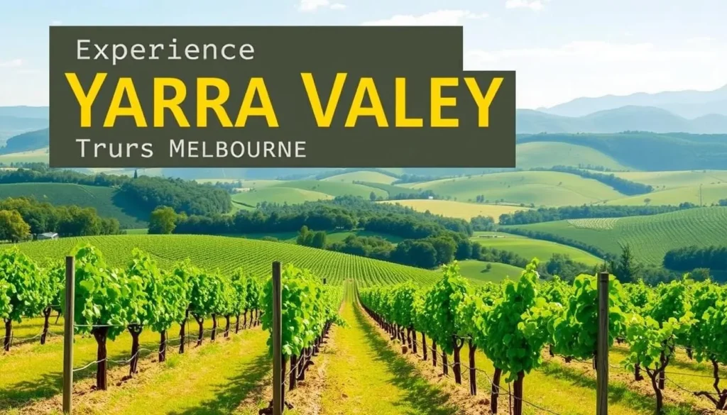 Image of a Yarra Valley vineyard with a caption "Yarra Valley wine tours from Melbourne"