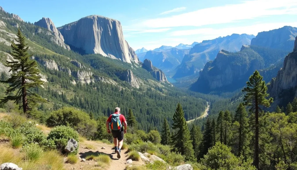 Image of a backpacker hiking through Hetch Hetchy Valley