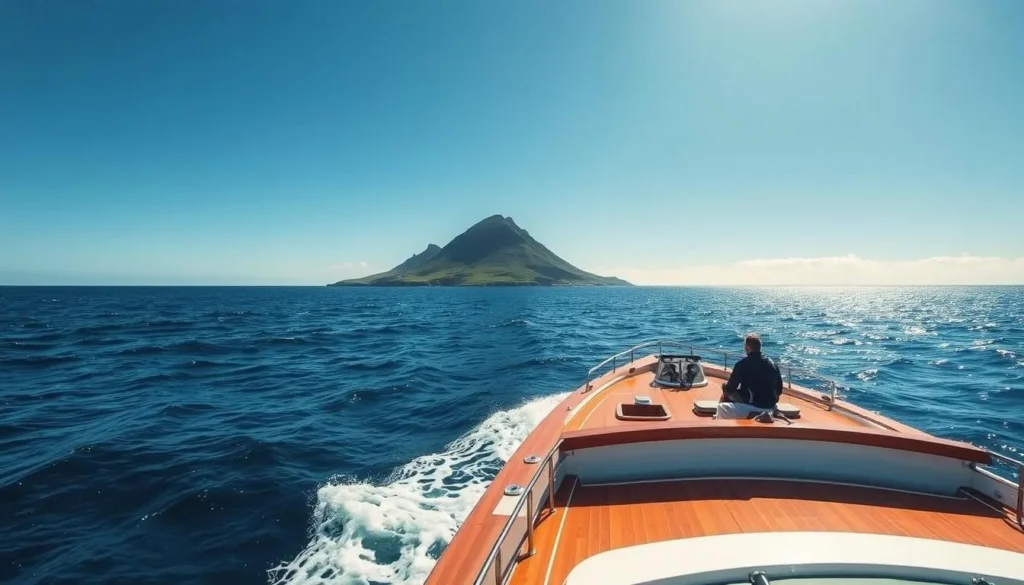 Image of a boat approaching Pitcairn Island