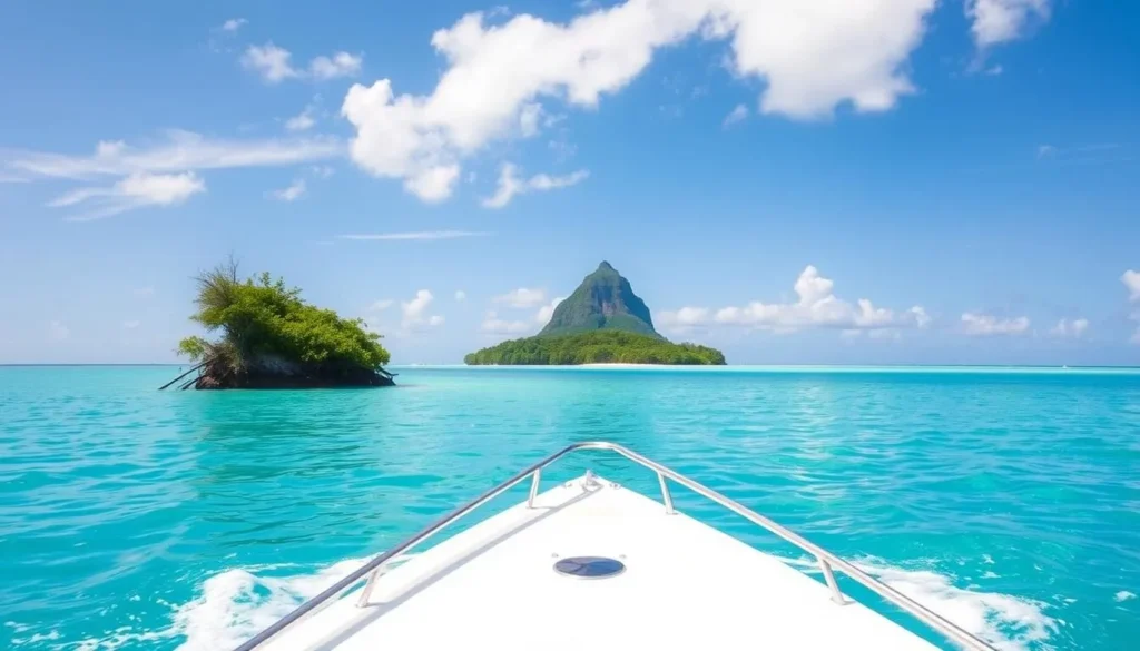 Image of a boat approaching Tetiaroa Island