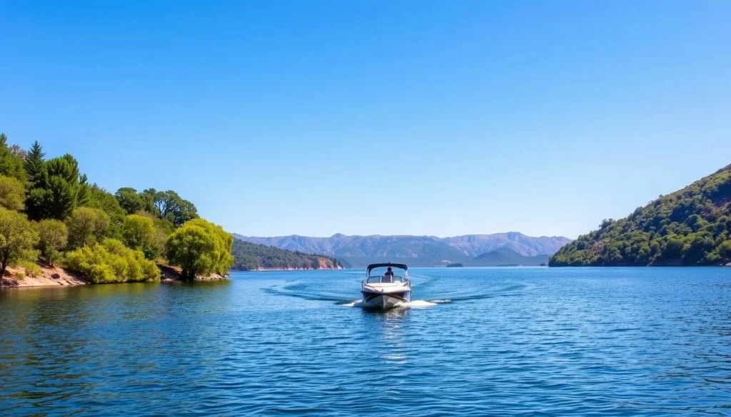 Image of a boat cruising on Castaic Lake