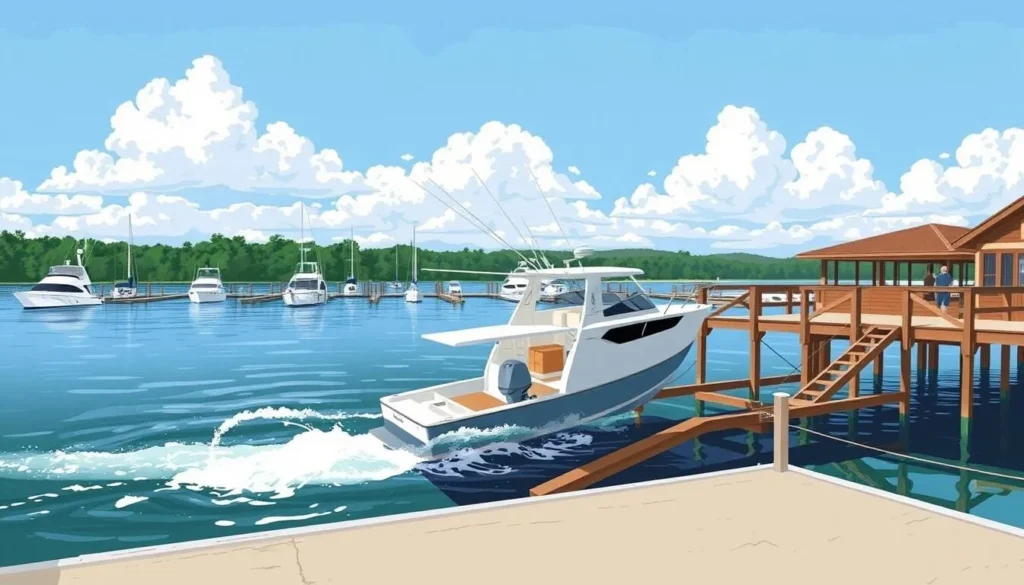 Image of a boat launching at Lime Saddle Marina