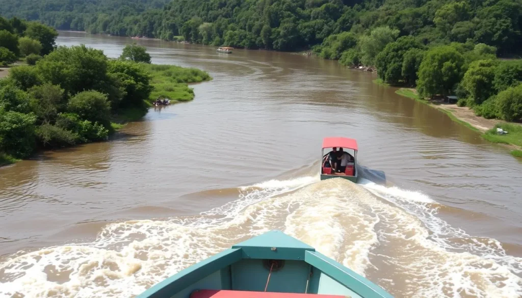 Image of a boat navigating the confluence of Rivers Niger and Benue
