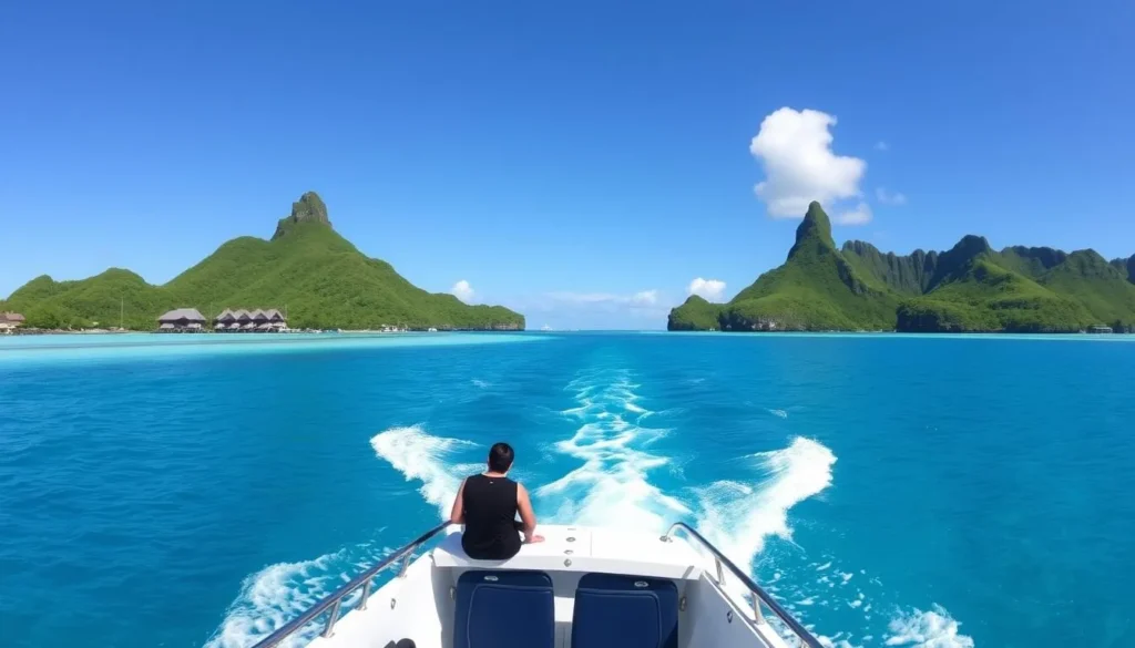 Image of a boat tour in Bora Bora's turquoise lagoon