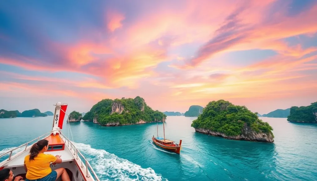 Image of a boat tour visiting multiple islands near Nha Trang
