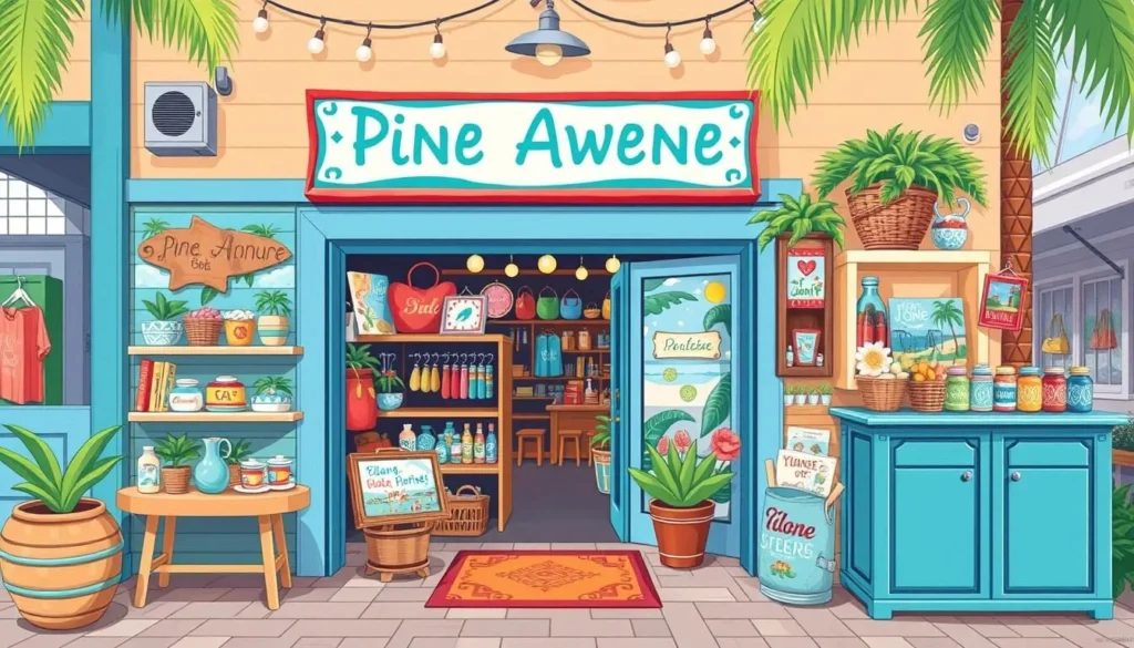 Image of a boutique shop on Pine Avenue with unique island-themed items
