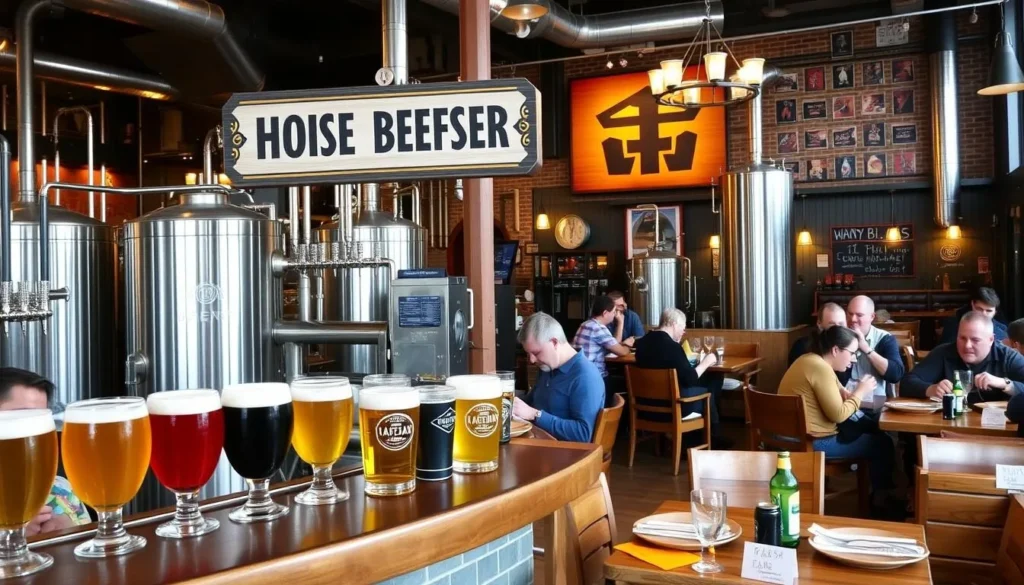 Image of a brewery with a selection of house-brewed beers and a restaurant