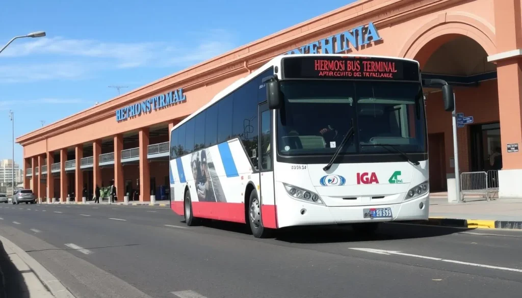 Image of a bus arriving at the Hermosillo bus terminal