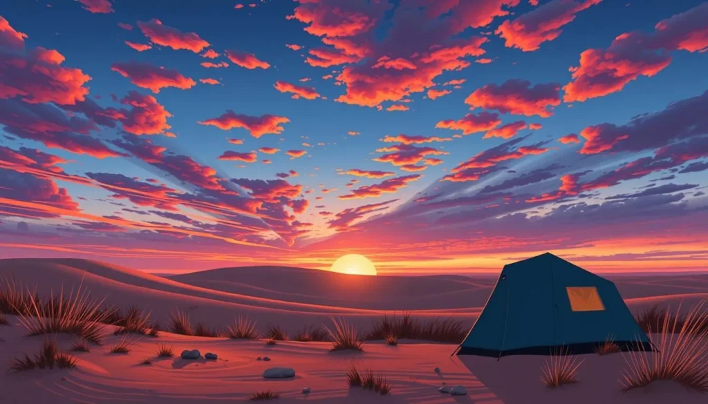 Image of a campsite at Oregon Dunes at sunset
