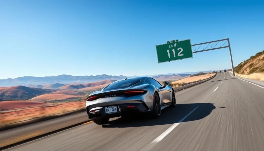 Image of a car driving on Highway 12 toward Lodi