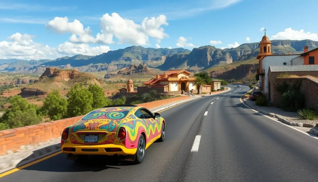 Image of a car driving on a Mexican highway