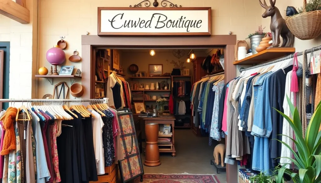 Image of a charming boutique in Tri-Valley, California, with a variety of unique clothing and accessories.