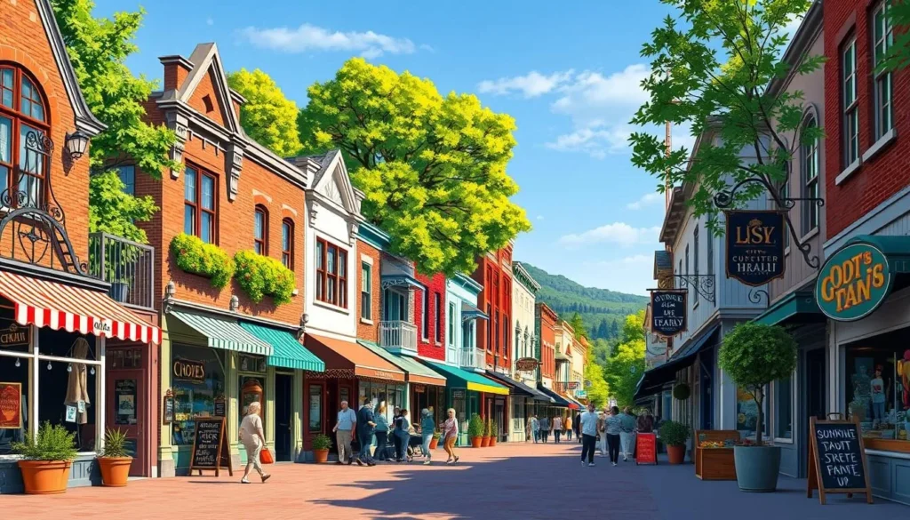 Image of a charming downtown shopping district