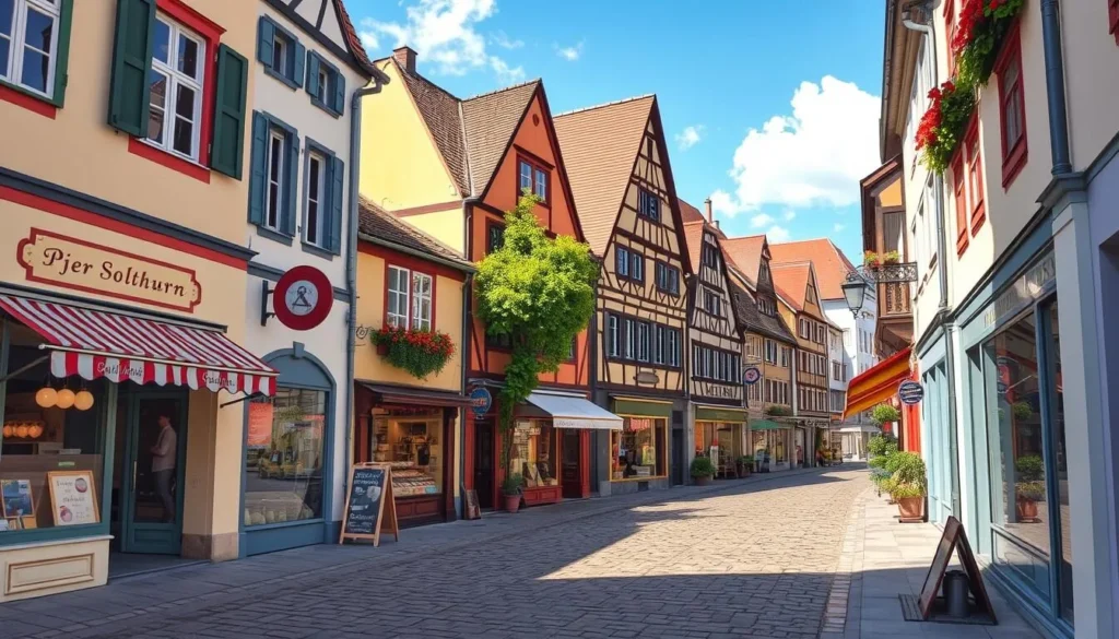 Image of a charming street in Solothurn's Old Town with various shops