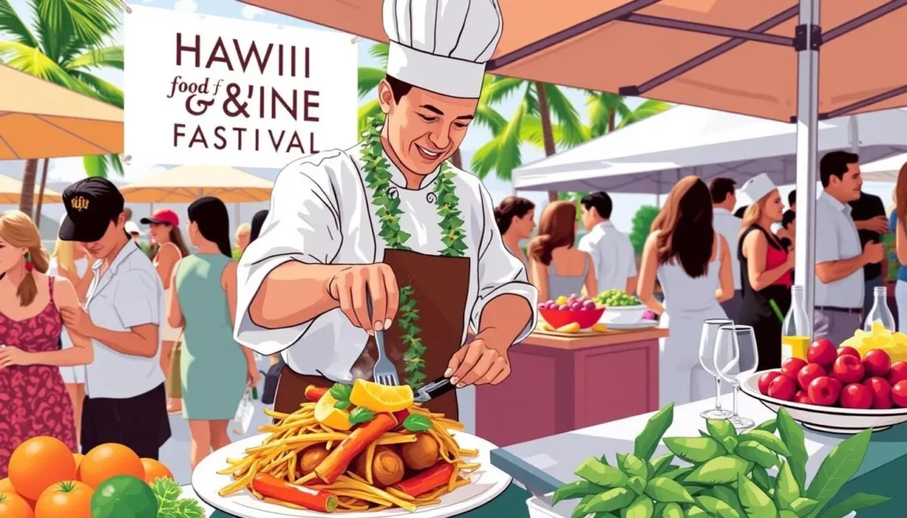 Image of a chef preparing a local dish at Hawaii Food & Wine Festival