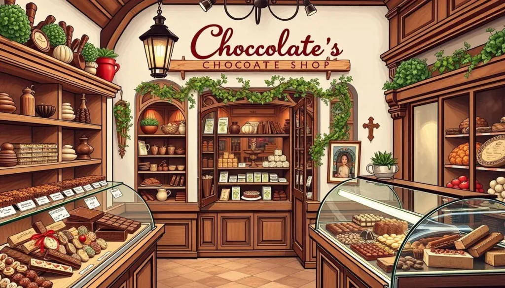 Image of a chocolate shop in Chur, Switzerland, with a variety of chocolates on display