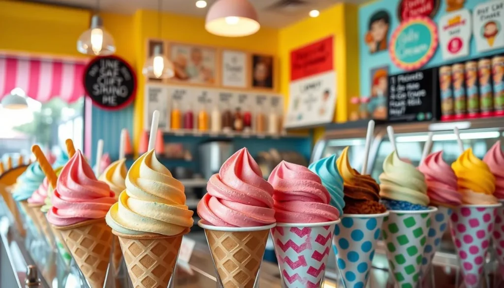 Image of a colorful ice cream shop with unique flavors