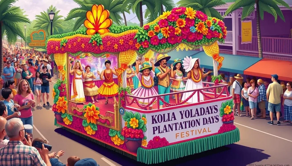 Image of a colorful parade float during the Koloa Plantation Days Festival