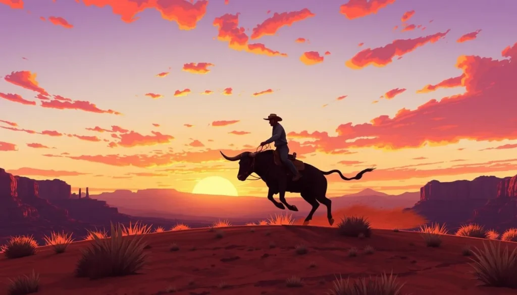 Image of a cowboy riding a bull at Red Rock Park