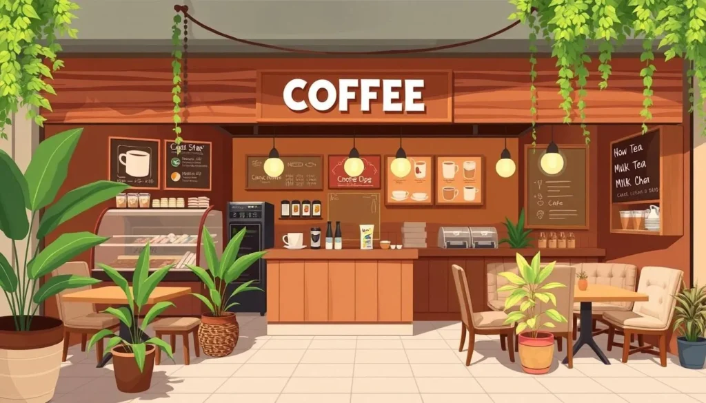 Image of a cozy coffee shop in San Jose del Monte with a variety of coffee and milk tea options.
